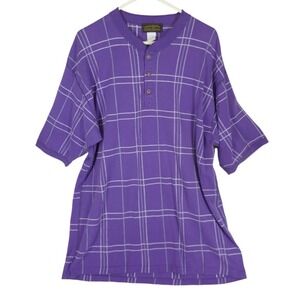 Eddie Bauer Shirt Mens X-Large TALL Purple Windowpane Henley Plaid
